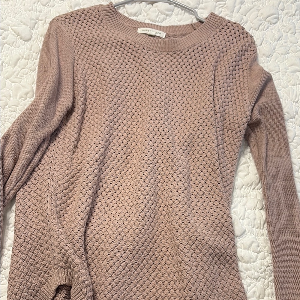 Honey Punch Pink Crew Neck Sweater with Textured Knit